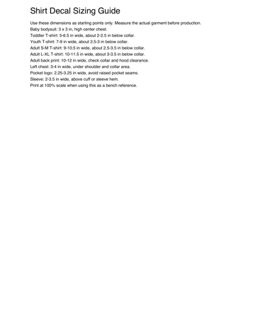 Preview of the printable shirt decal sizing guide PDF